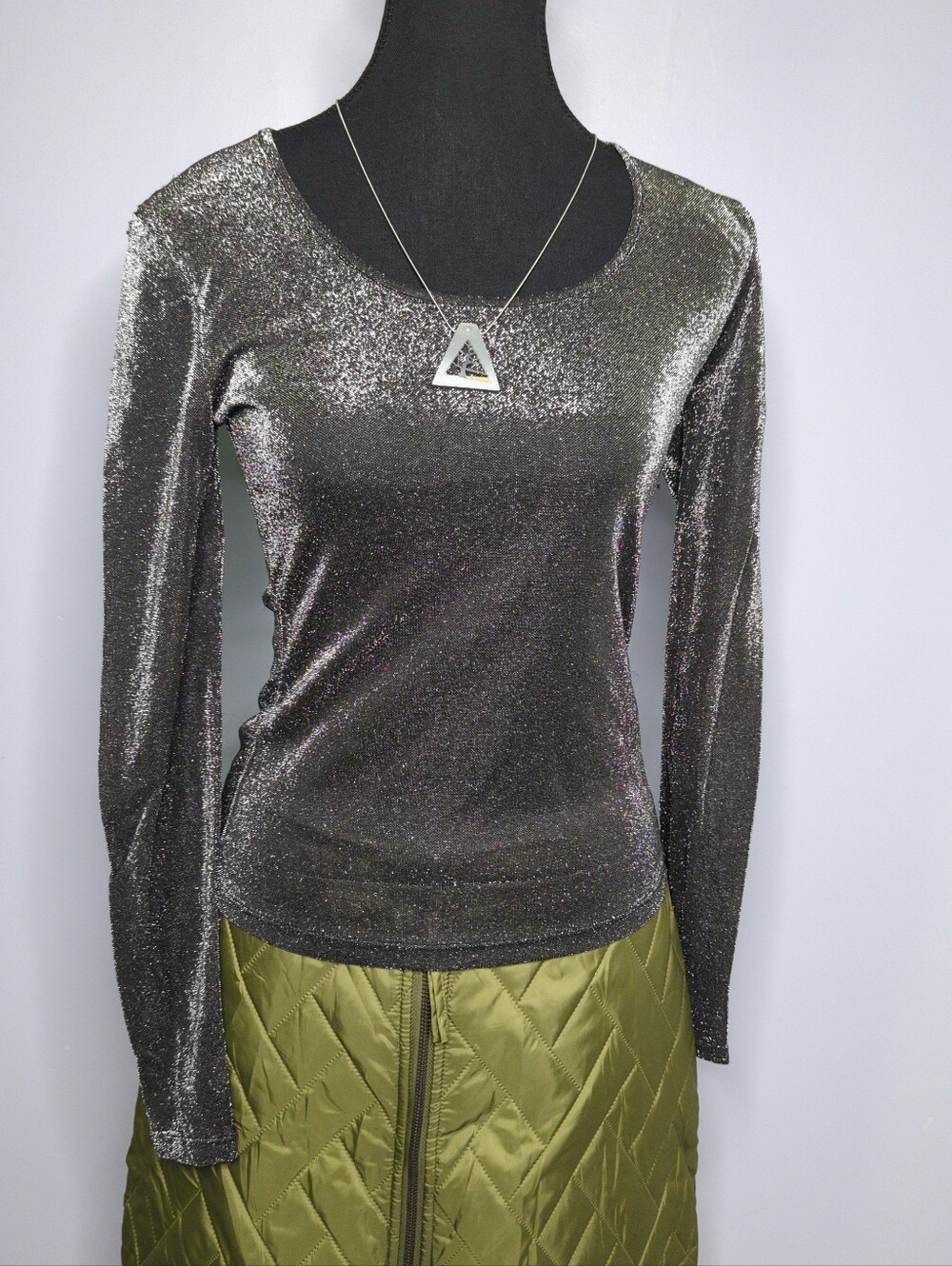 Second Skin by RD Style Sofie Scoop Neck Long Sleeve Top - Glitter Black M